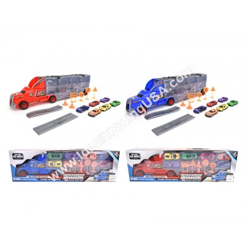 Truck w/6pcs sliding cars & roadblocks (30pcs/box)
